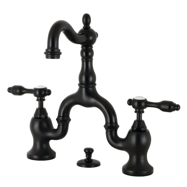 Bridge Bathroom Faucet with Brass PopUp, Matte Black